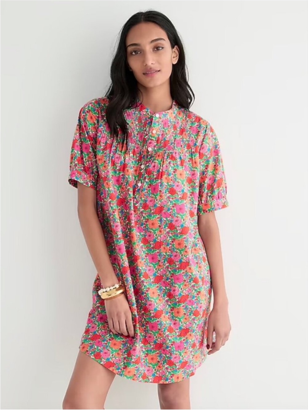 J. Crew x Liberty Short-Sleeve Mini Shirt Dress in Floral Meadow Song
